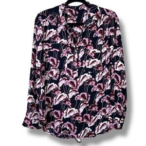 Ann Taylor NWOT Orchid Purple Floral Half-Button Front Popover Blouse Medium